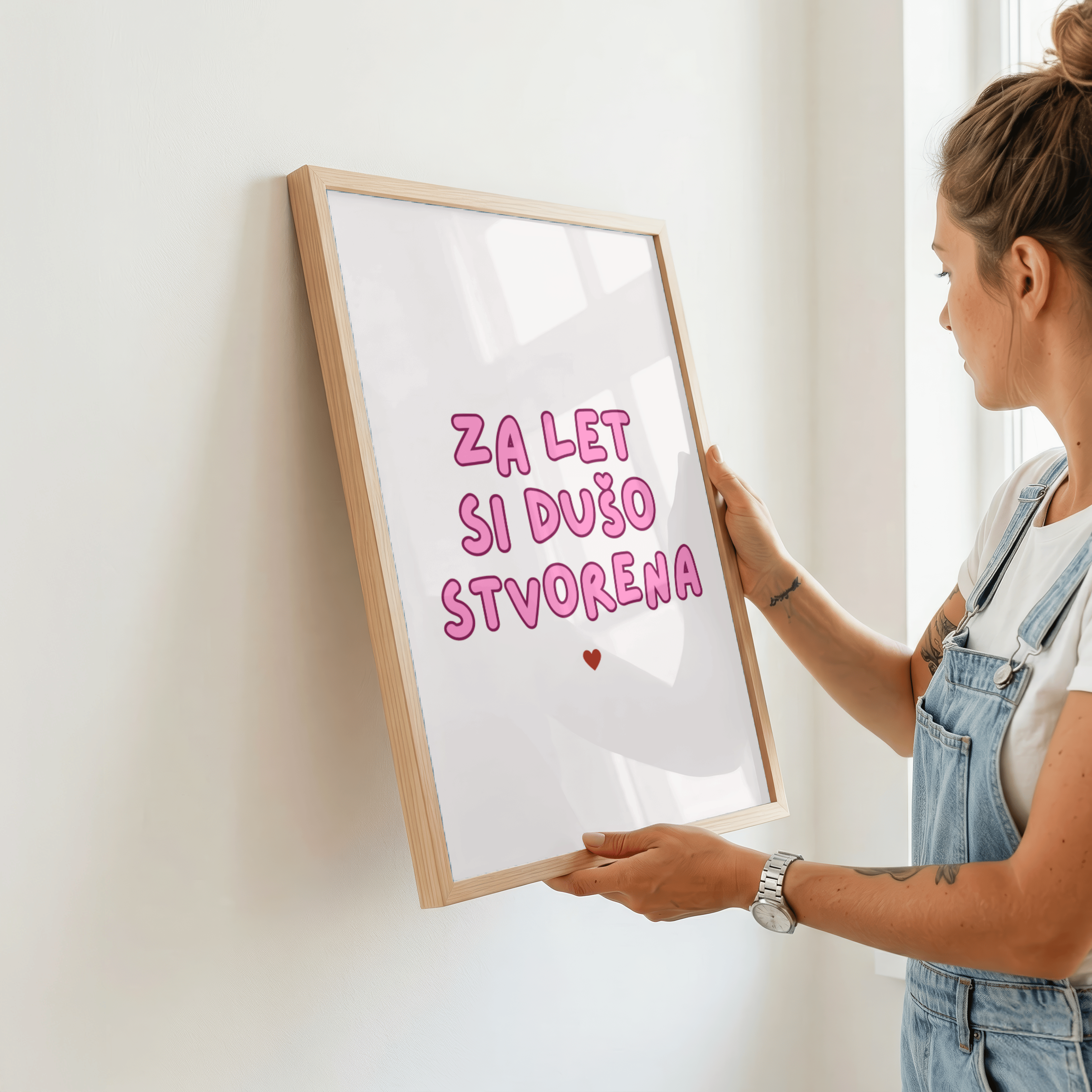Statement Poster — "Za Let Si Dušo Stvorena" Pink Heart Typography